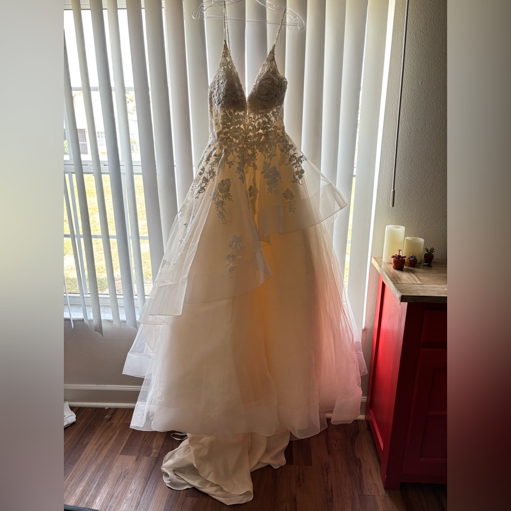 Ivory on ivory tiered skirt wedding dress